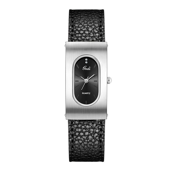 Women's Casual Alloy And Microfiber Belt Oval Quartz Watch With Mineral Reinforced Glass Mirror Pin Buckle And Spiral Crown