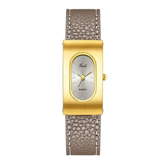 Women's Casual Alloy And Microfiber Belt Oval Quartz Watch With Mineral Reinforced Glass Mirror Pin Buckle And Spiral Crown