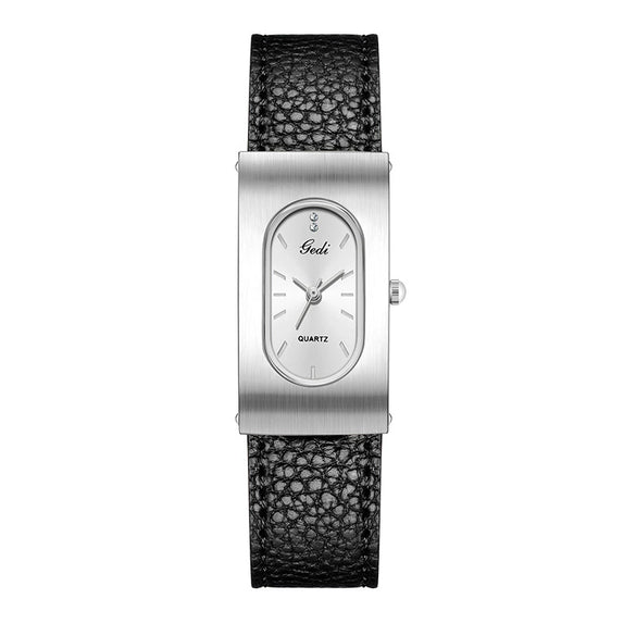 Women's Casual Alloy And Microfiber Belt Oval Quartz Watch With Mineral Reinforced Glass Mirror Pin Buckle And Spiral Crown