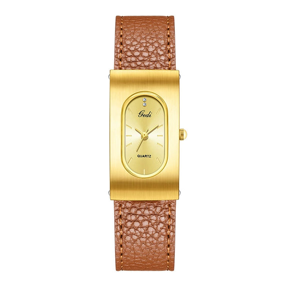 Women's Casual Alloy And Microfiber Belt Oval Quartz Watch With Mineral Reinforced Glass Mirror Pin Buckle And Spiral Crown
