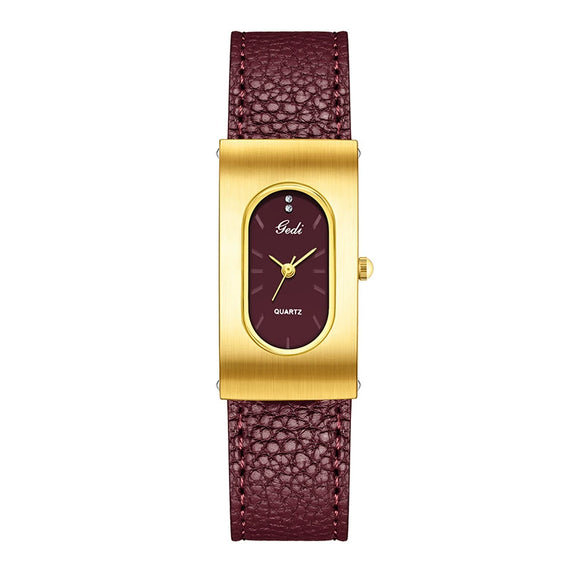 Women's Casual Alloy And Microfiber Belt Oval Quartz Watch With Mineral Reinforced Glass Mirror Pin Buckle And Spiral Crown