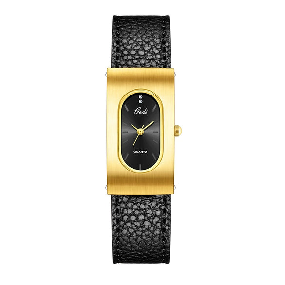 Women's Casual Alloy And Microfiber Belt Oval Quartz Watch With Mineral Reinforced Glass Mirror Pin Buckle And Spiral Crown