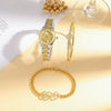 Women's Casual Alloy And Stainless Steel Round And Rectangular Quartz Watch With Fourleaf Clover Design And Diamond Bracelet
