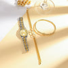 Women's Casual Alloy And Stainless Steel Round And Rectangular Quartz Watch With Fourleaf Clover Design And Diamond Bracelet