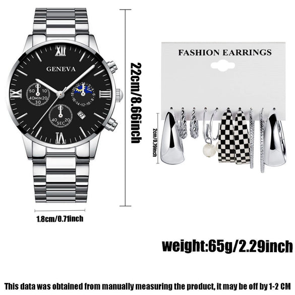 Women's Casual Alloy Band Heart Shape Dial Watch Earrings Jewelry Set