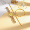 Women's Casual Alloy Band Rectangular Quartz Wrist Watch With Rhinestones