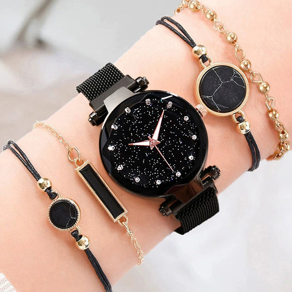 Women's Casual Alloy Belt Round Dial Starry Sky Watch