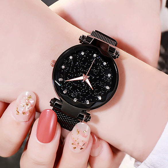 Women's Casual Alloy Belt Round Dial Starry Sky Watch