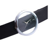 Women's Casual Alloy Case Imitation Leather Strap Round Dial Quartz Watch With Transparent Bottom