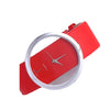 Women's Casual Alloy Case Imitation Leather Strap Round Dial Quartz Watch With Transparent Bottom