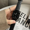 Women's Casual Alloy Case Imitation Leather Strap Square Dial Quartz Watch With Threedimensional Pattern