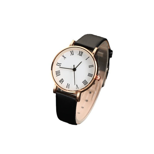 Women's Casual Alloy Case Imitation Leather Strap Stainless Steel Buckle Round Dial Quartz Watch