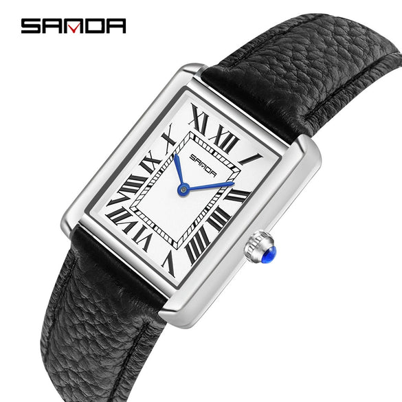 Women's Casual Alloy Case Leather Strap Square Dial Quartz Watch