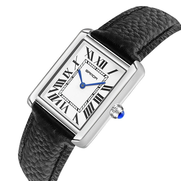 Women's Casual Alloy Case Leather Strap Square Dial Quartz Watch