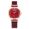 Women's Casual Alloy Case Quartz Watch Fivepiece Set With Magnet Strap And Diamond Flower Design