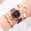 Women's Casual Alloy Case Quartz Watch Fivepiece Set With Magnet Strap And Diamond Flower Design
