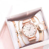 Women's Casual Alloy Case Quartz Watch Fivepiece Set With Magnet Strap And Diamond Flower Design