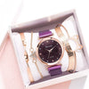 Women's Casual Alloy Case Quartz Watch Fivepiece Set With Magnet Strap And Diamond Flower Design