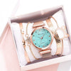 Women's Casual Alloy Case Quartz Watch Fivepiece Set With Magnet Strap And Diamond Flower Design