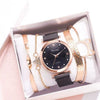 Women's Casual Alloy Case Quartz Watch Fivepiece Set With Magnet Strap And Diamond Flower Design