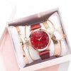 Women's Casual Alloy Case Quartz Watch Fivepiece Set With Magnet Strap And Diamond Flower Design