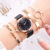 Women's Casual Alloy Case Quartz Watch Fivepiece Set With Magnet Strap And Diamond Flower Design