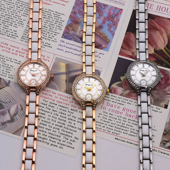 Women's Casual Alloy Ceramic Watch With Steel Band And Round Dial