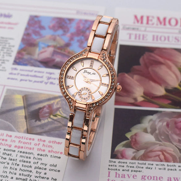 Women's Casual Alloy Ceramic Watch With Steel Band And Round Dial