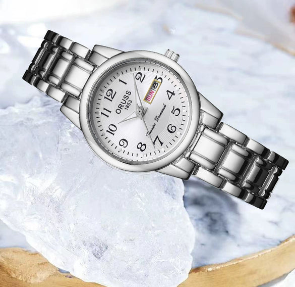 Women's Casual Alloy Digital Quartz Watch With Round Dial And Mineral Reinforced Glass Mirror Waterproof For The Elderly