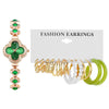 Women's Casual Alloy Gold Buckle Heart Shape Dial Allmatch Fourleaf Clover Bracelet Watch Earrings Set