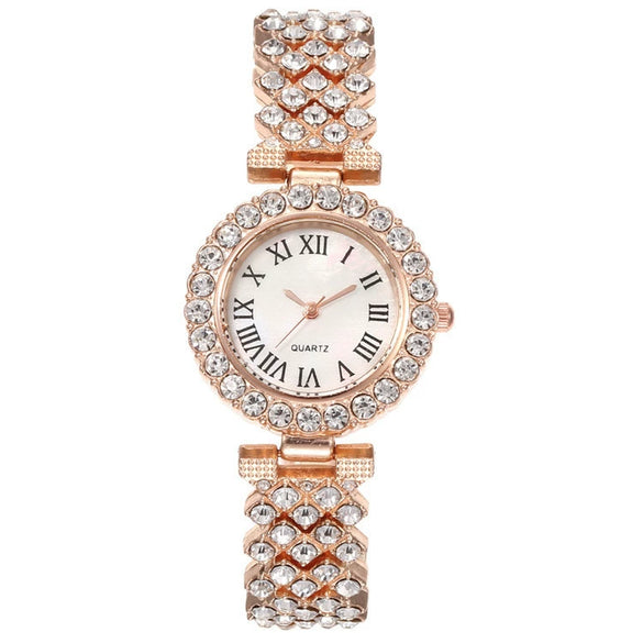 Women's Casual Alloy Watch With Roman Pattern And Round Dial