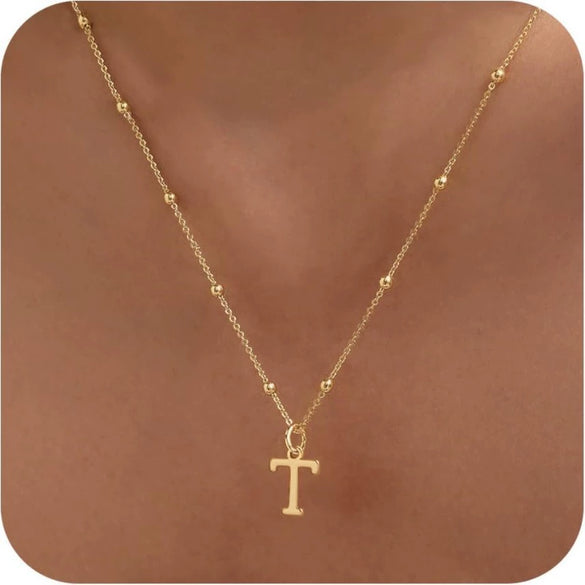 Women's Casual Ball Chain Necklace With Stainless Steel Letter Pendant Electroplated Alloy Jewelry