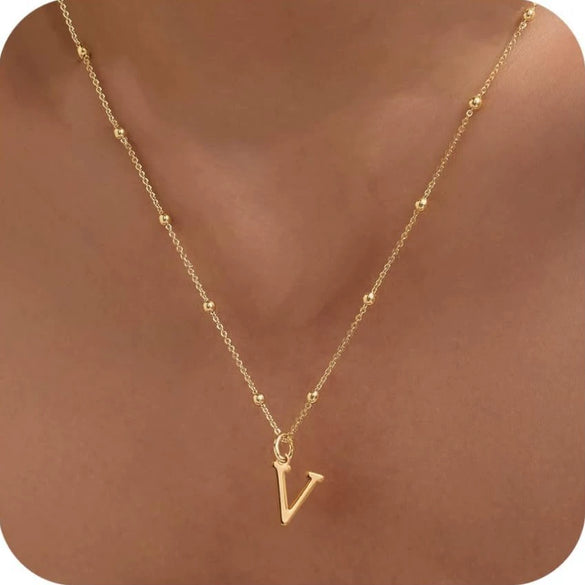 Women's Casual Ball Chain Necklace With Stainless Steel Letter Pendant Electroplated Alloy Jewelry