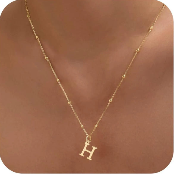 Women's Casual Ball Chain Necklace With Stainless Steel Letter Pendant Electroplated Alloy Jewelry