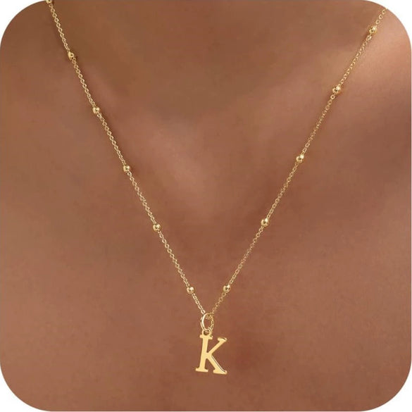 Women's Casual Ball Chain Necklace With Stainless Steel Letter Pendant Electroplated Alloy Jewelry