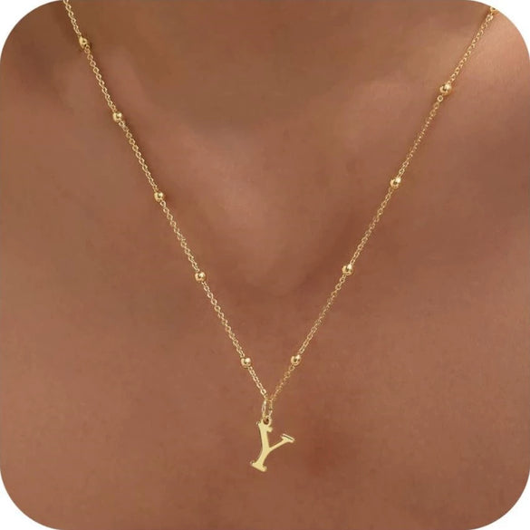 Women's Casual Ball Chain Necklace With Stainless Steel Letter Pendant Electroplated Alloy Jewelry