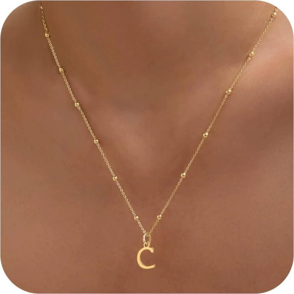 Women's Casual Ball Chain Necklace With Stainless Steel Letter Pendant Electroplated Alloy Jewelry