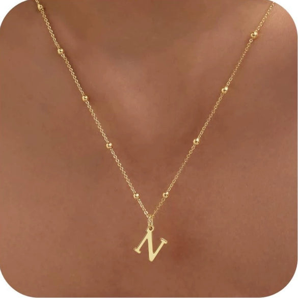 Women's Casual Ball Chain Necklace With Stainless Steel Letter Pendant Electroplated Alloy Jewelry