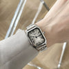 Women's Casual Classic Square Alloy Case Ordinary Glass Mirror Steel Band Literary Retro Roman Graduated Watch
