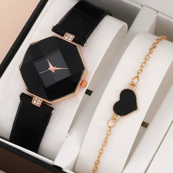 Women's Casual Digital Watch Alloy Case Gold Buckle Imitation Leather Strap Round Dial