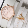 Women's Casual Digital Watch Alloy Case Gold Buckle Imitation Leather Strap Round Dial