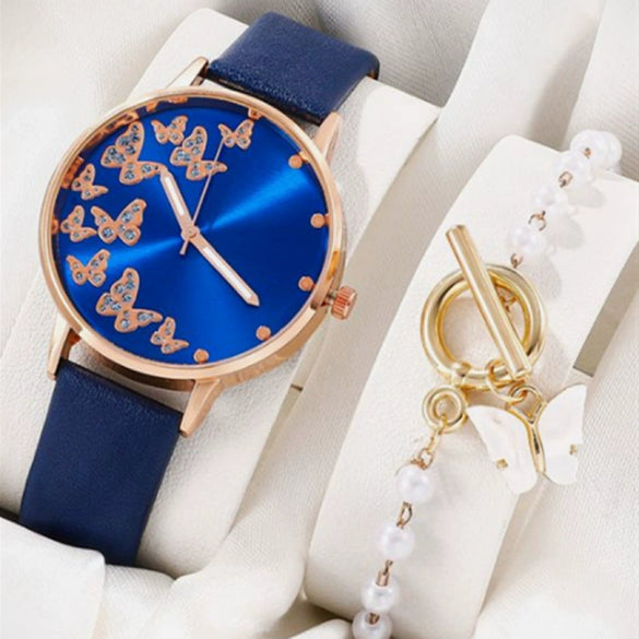 Women's Casual Digital Watch Alloy Case Gold Buckle Imitation Leather Strap Round Dial