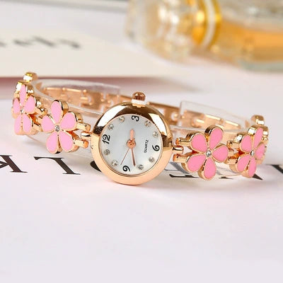 Women's Casual Fashion Clover Five Leaf Stainless Steel Round Dial Bracelet Watch Jewelry