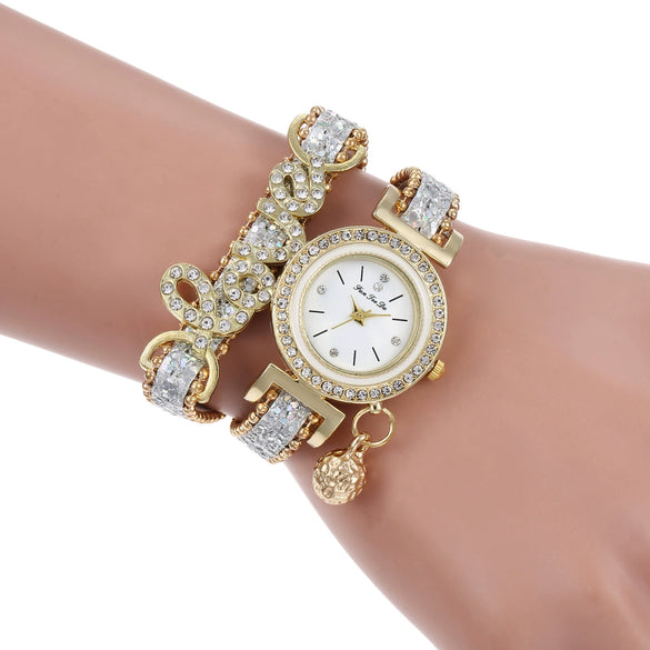 Women's Casual Fashion Pendant Watch With Love Letters And Full Diamond Design