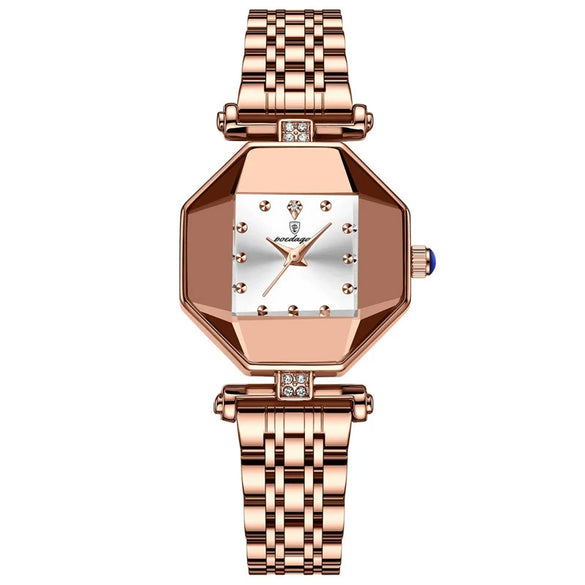 Women's Casual Fashion Quartz Watch Waterproof Ultrathin Alloy Case Stainless Steel Strap Rhombus Dial