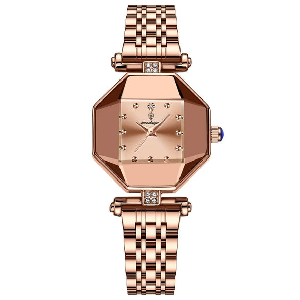 Women's Casual Fashion Quartz Watch Waterproof Ultrathin Alloy Case Stainless Steel Strap Rhombus Dial
