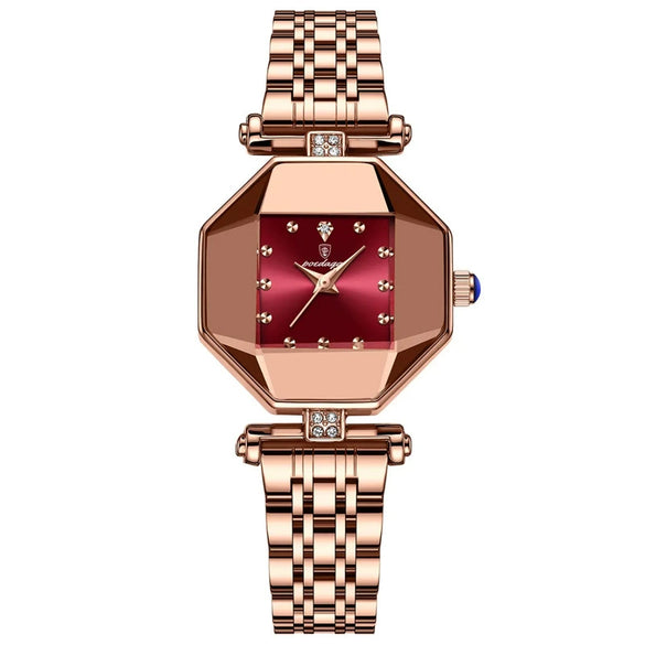 Women's Casual Fashion Quartz Watch Waterproof Ultrathin Alloy Case Stainless Steel Strap Rhombus Dial