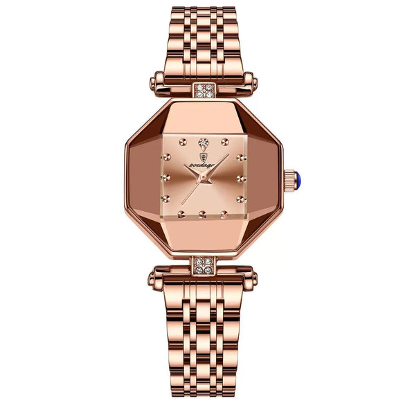 Women's Casual Fashion Quartz Watch Waterproof Ultrathin Alloy Case Stainless Steel Strap Rhombus Dial