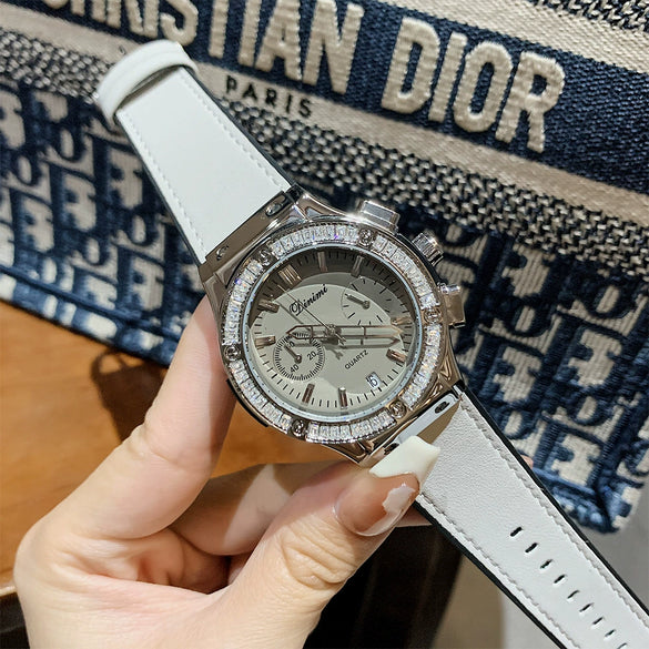 Women's Casual Fashion Round Disc Silicone Band Alloy Quartz Watch With Rhinestones