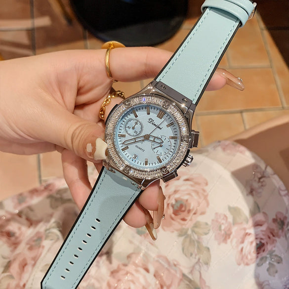 Women's Casual Fashion Round Disc Silicone Band Alloy Quartz Watch With Rhinestones